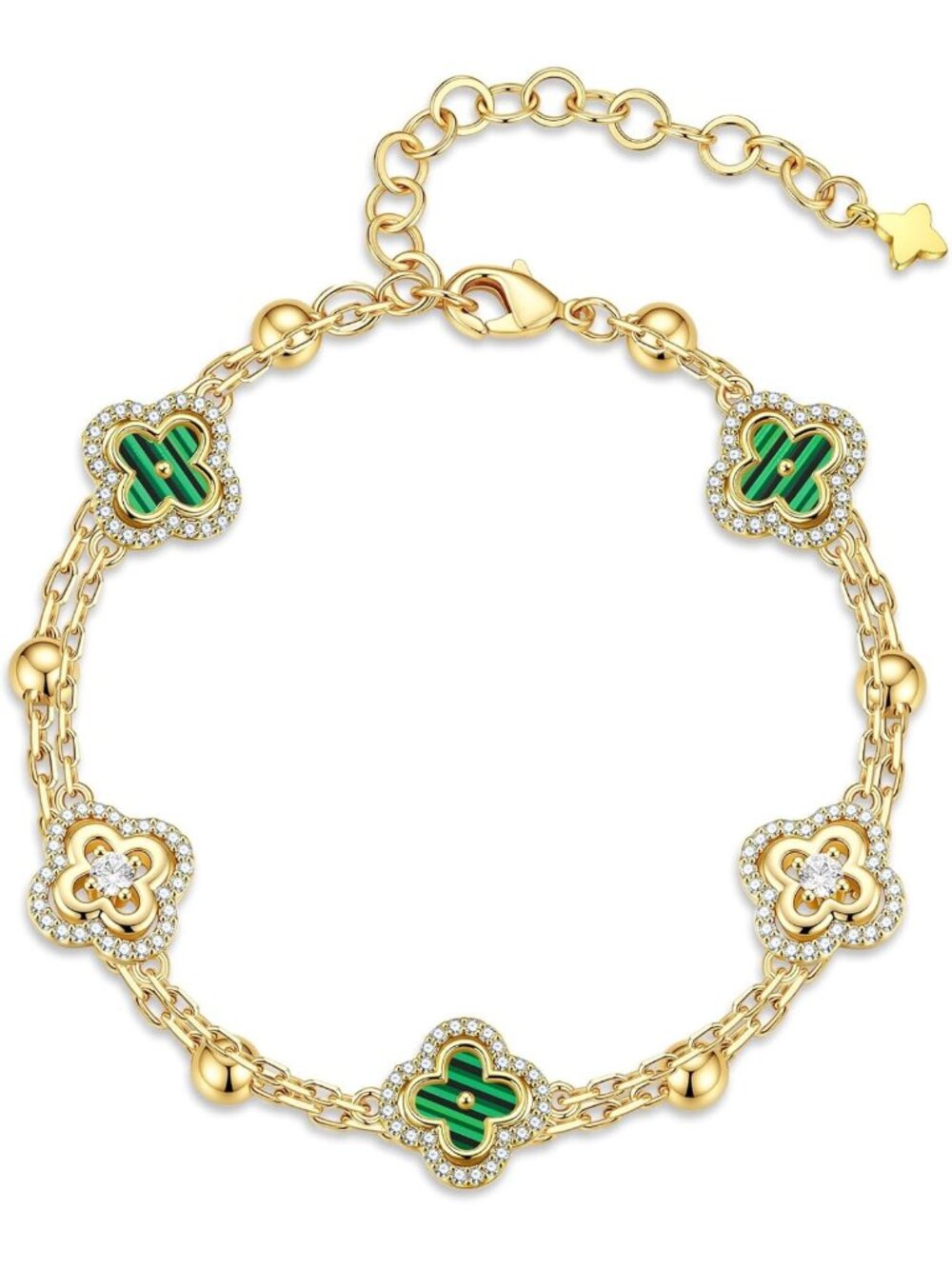 14K Gold Plated CZ Clover Bracelet for Women - Elegant Jewelry Gift